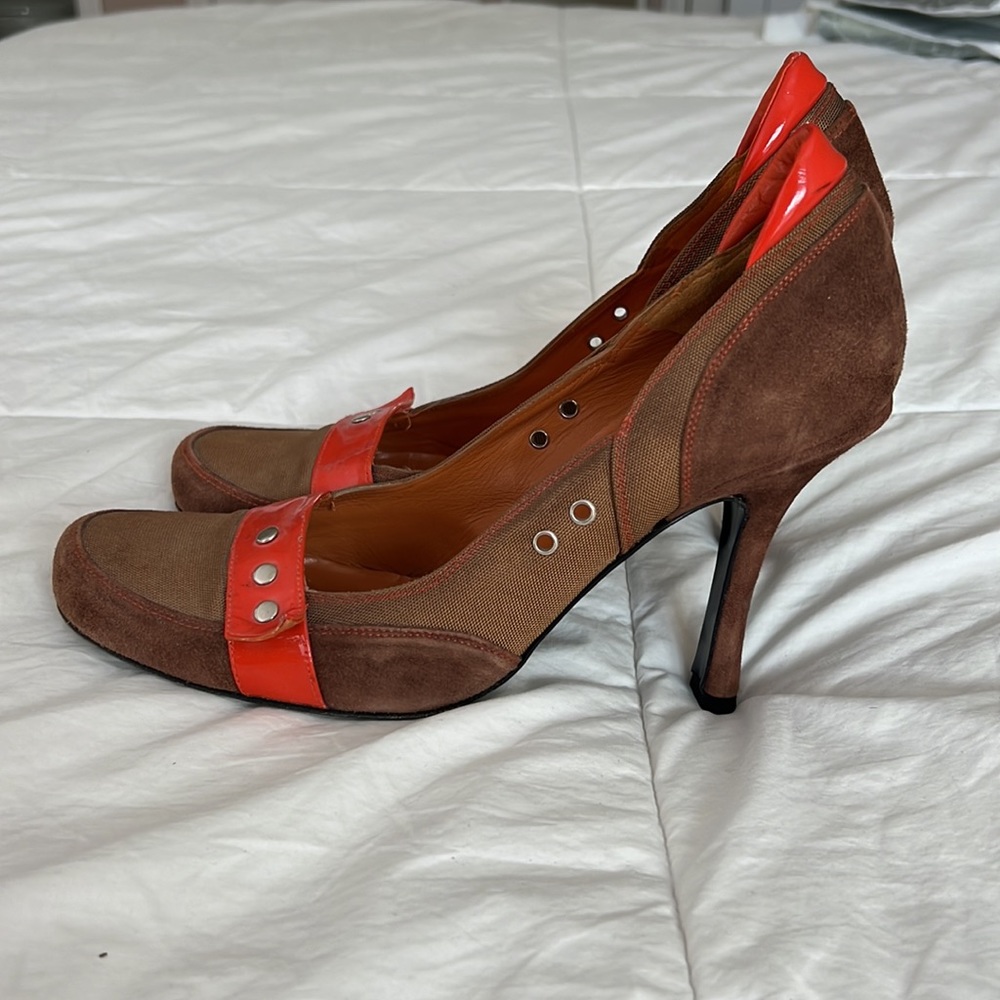 Charles David Brown and Orange Suede Pump